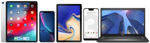 iPad, iPhone, Samsung Galaxy Tablet, Google Phone and Dell Laptop